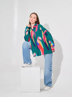 Merald Parrot Print Oversized Shirt