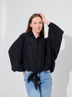 Black Balloon-Sleeve Blouse
