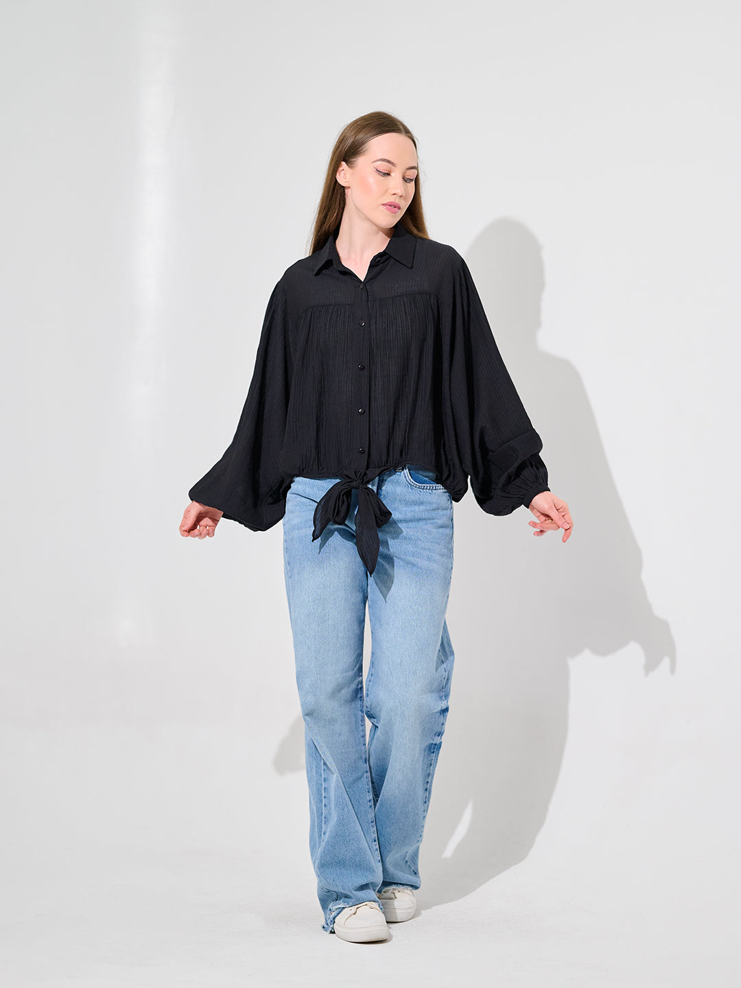 Black Balloon-Sleeve Blouse – ZIGZAG