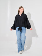 Black Balloon-Sleeve Blouse