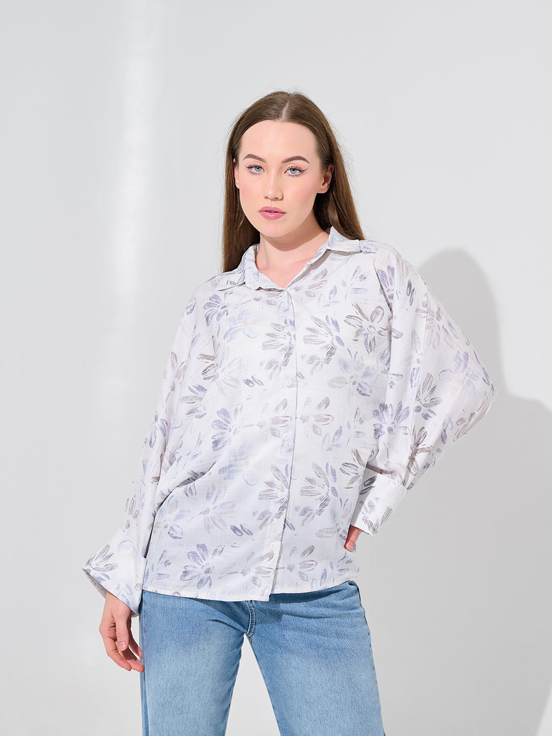 White Sketch Floral Blouse