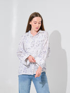 White Sketch Floral Blouse