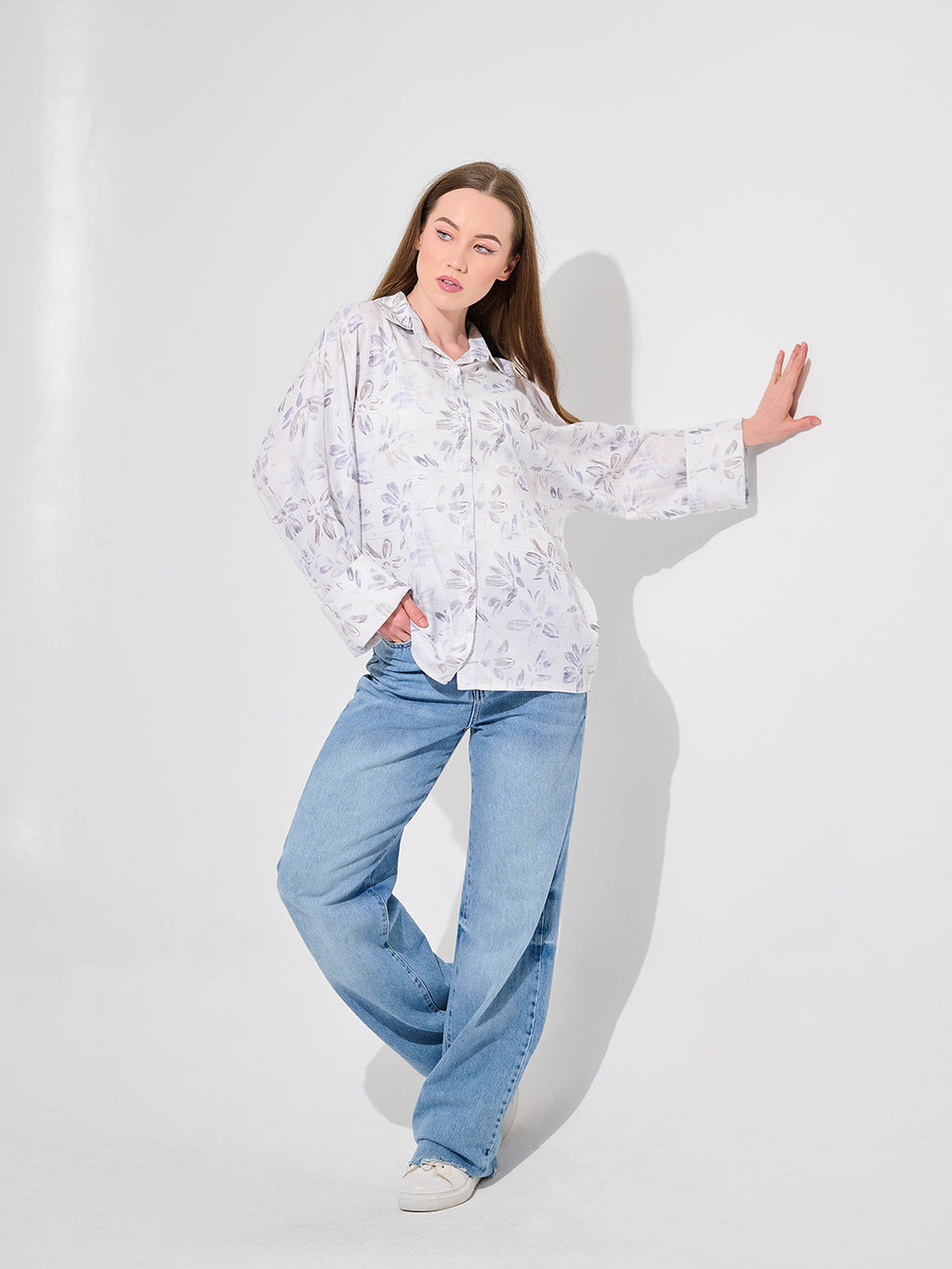 White Sketch Floral Blouse