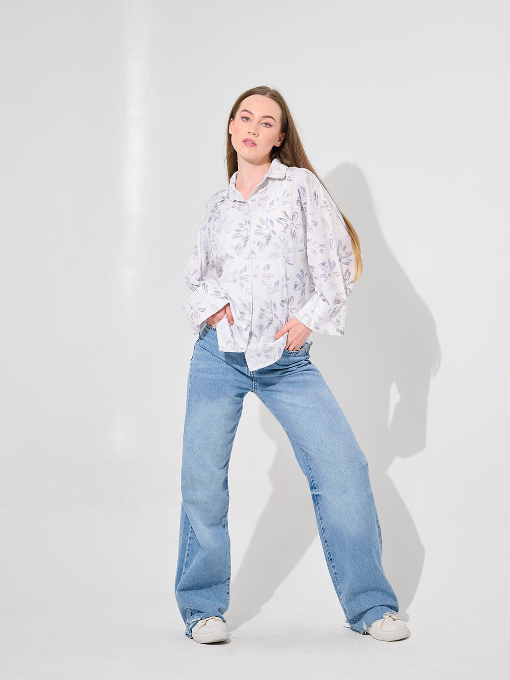 White Sketch Floral Blouse
