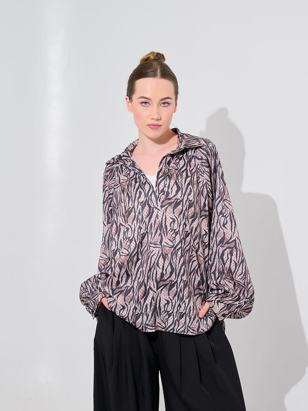 Mauve Zebra Print Oversized Blouse