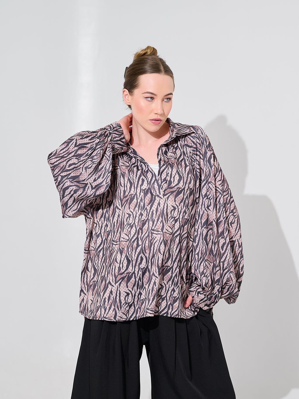 Mauve Zebra Print Oversized Blouse