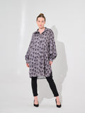 Grey Bow Print Longline Oversized Blouse