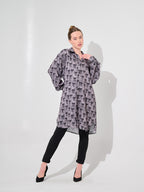 Grey Bow Print Longline Oversized Blouse