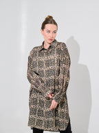 Camel Patchwork Leopard Print Longline Blouse