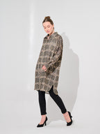 Camel Patchwork Leopard Print Longline Blouse