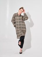Camel Patchwork Leopard Print Longline Blouse