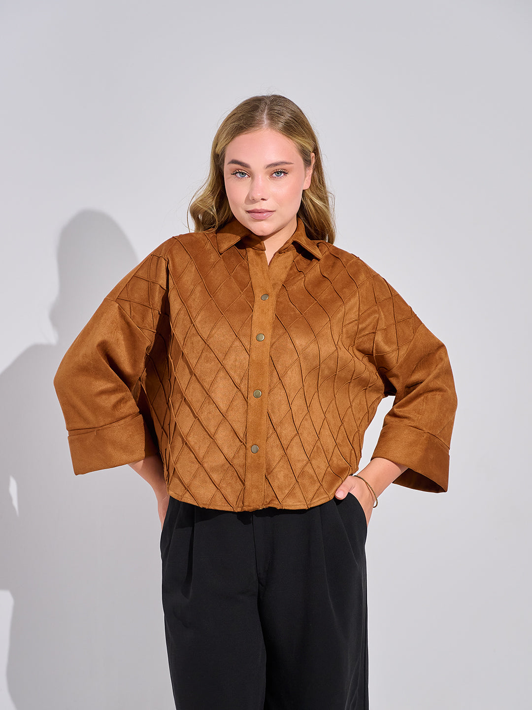 Textured Suede Button-Up Shirt