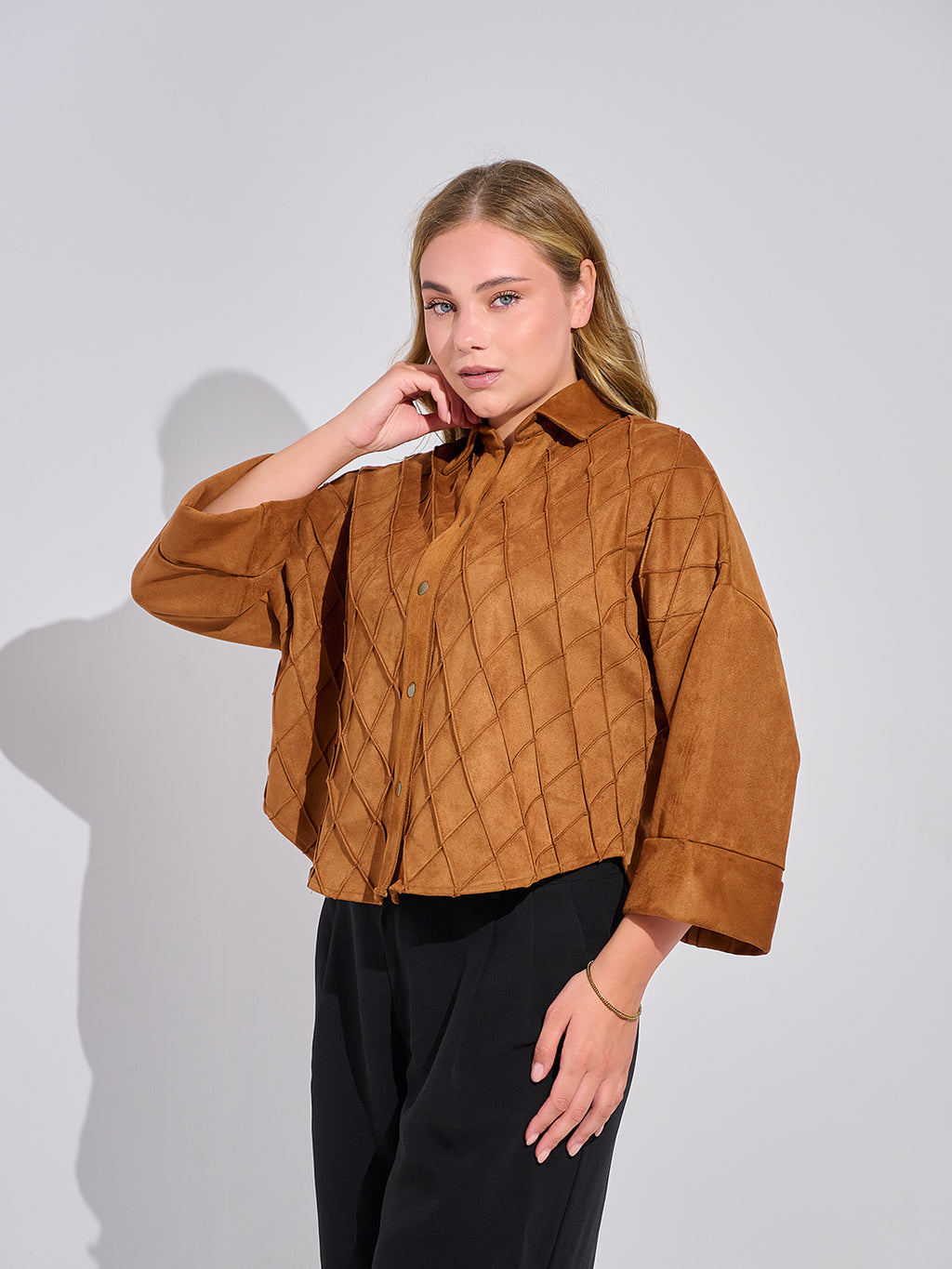 Textured Suede Button-Up Shirt