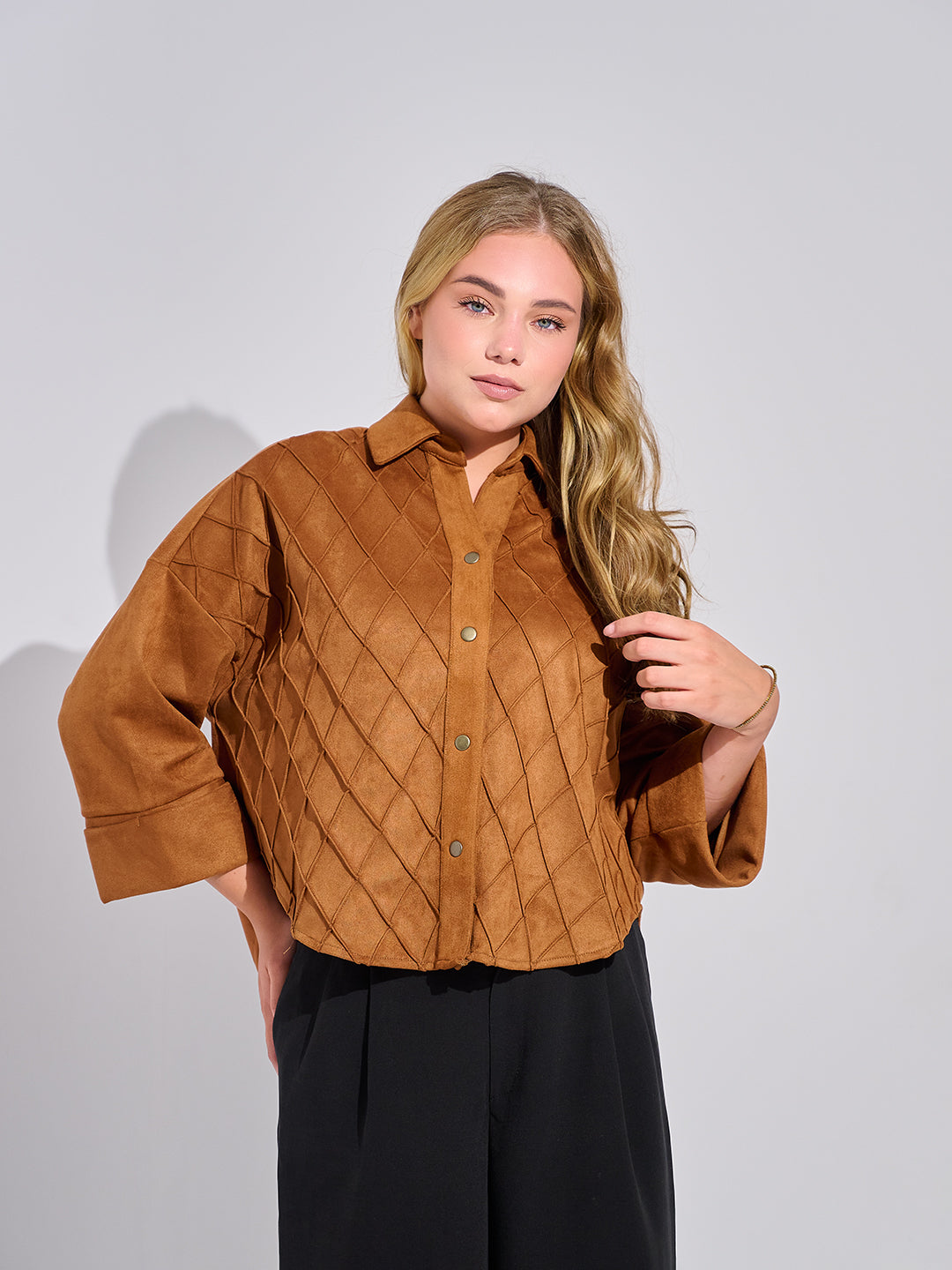 Textured Suede Button-Up Shirt