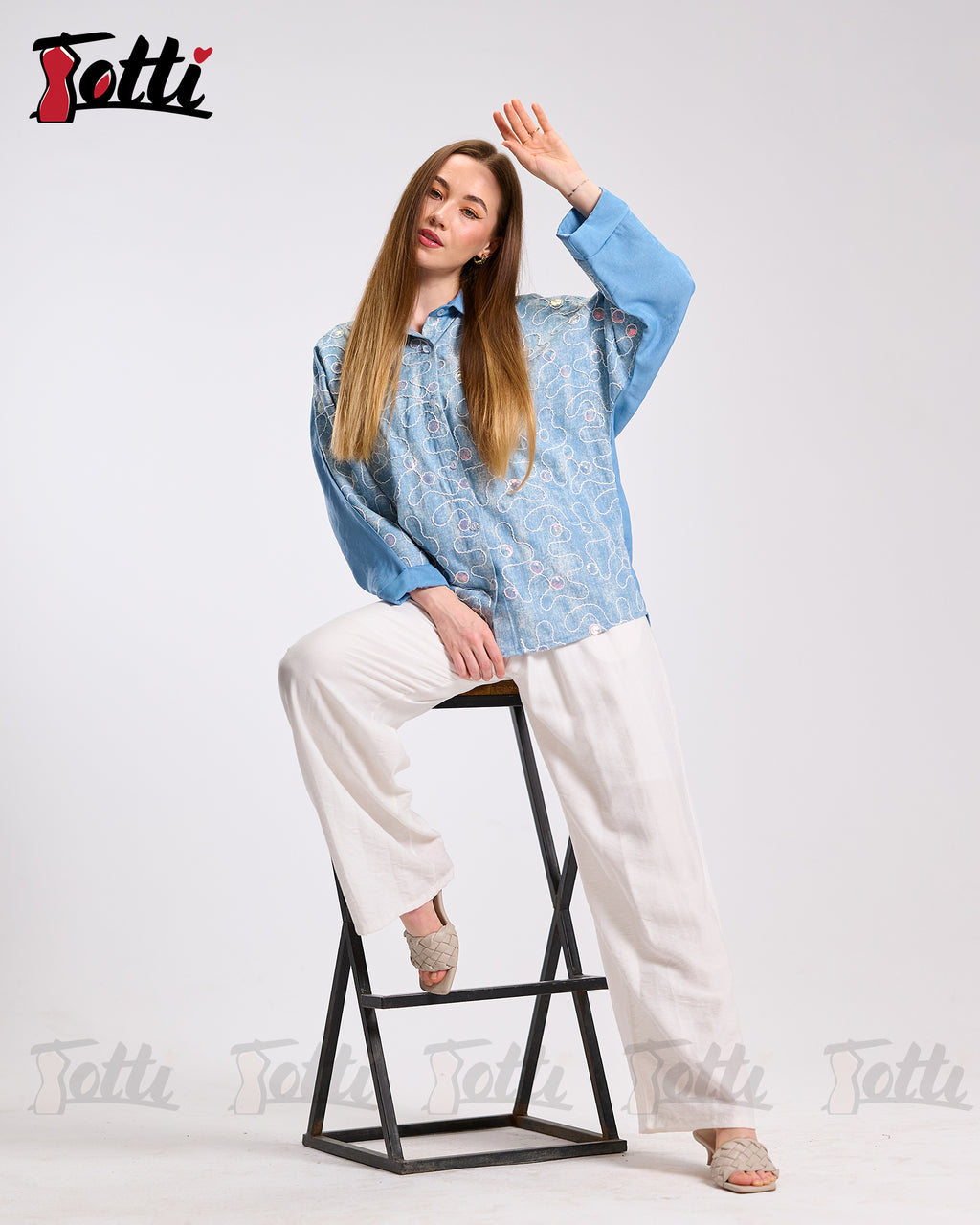 Sky Blue Bubble Embroidery Shirt