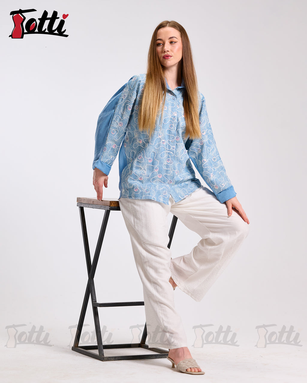 Sky Blue Bubble Embroidery Shirt