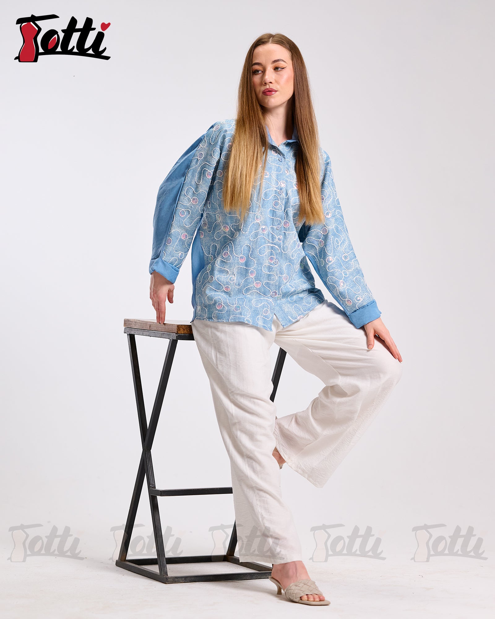 Sky Blue Bubble Embroidery Shirt