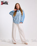 Sky Blue Bubble Embroidery Shirt