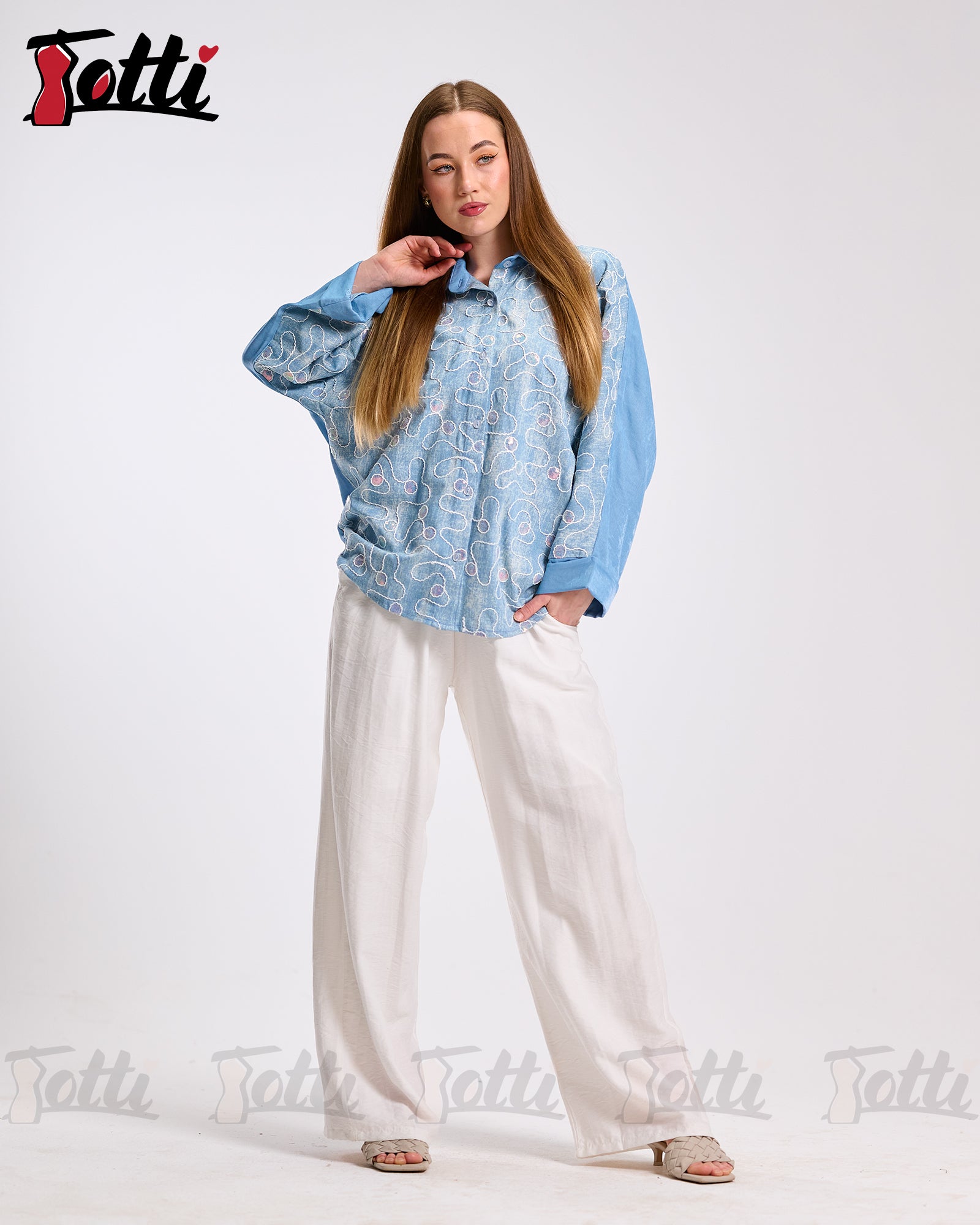 Sky Blue Bubble Embroidery Shirt