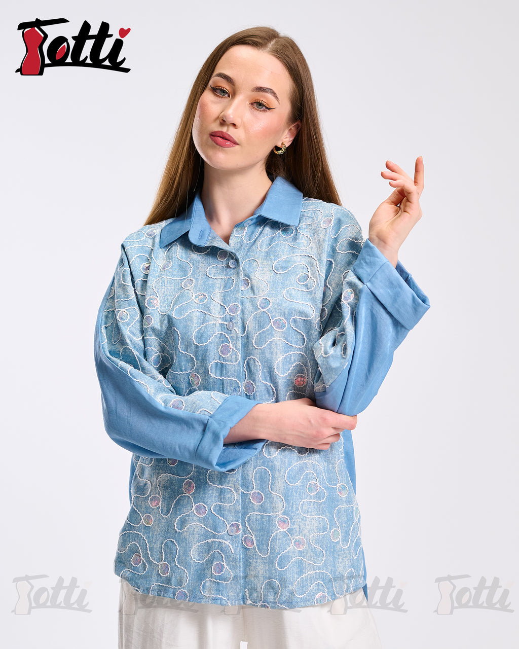 Sky Blue Bubble Embroidery Shirt