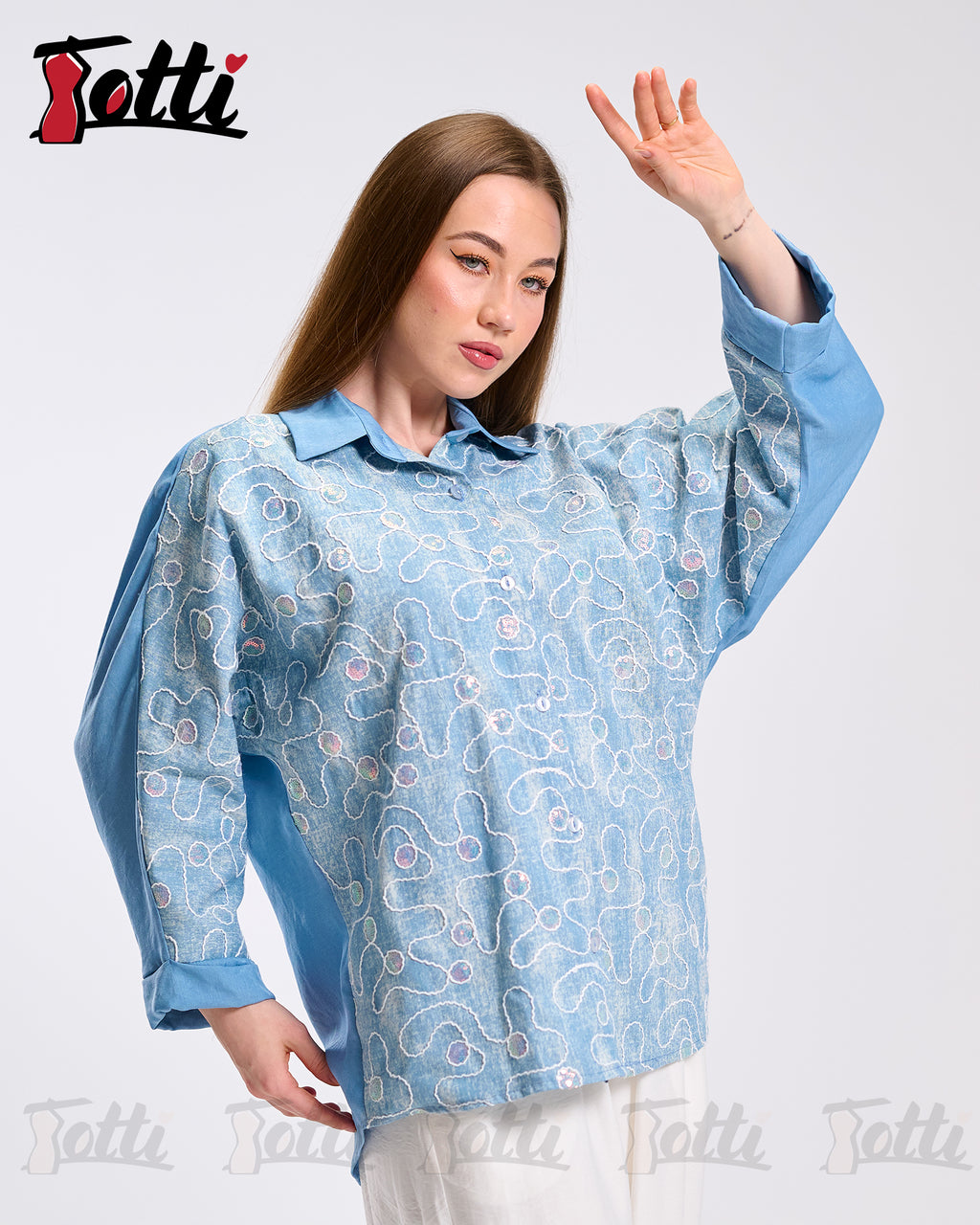 Sky Blue Bubble Embroidery Shirt