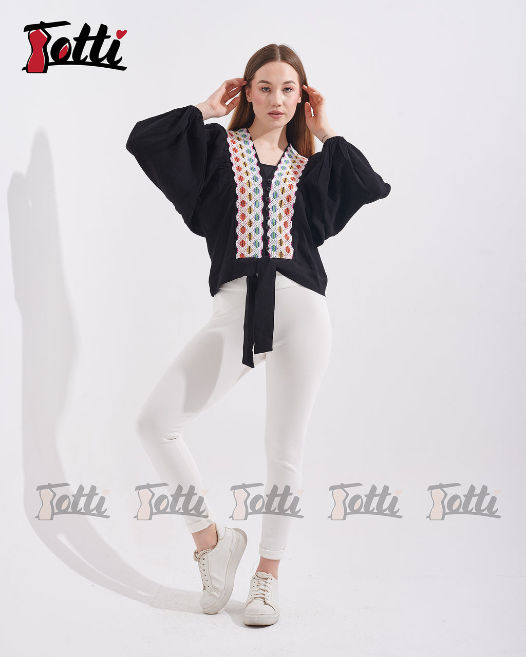 Black Multicolour Embroidered Blouse