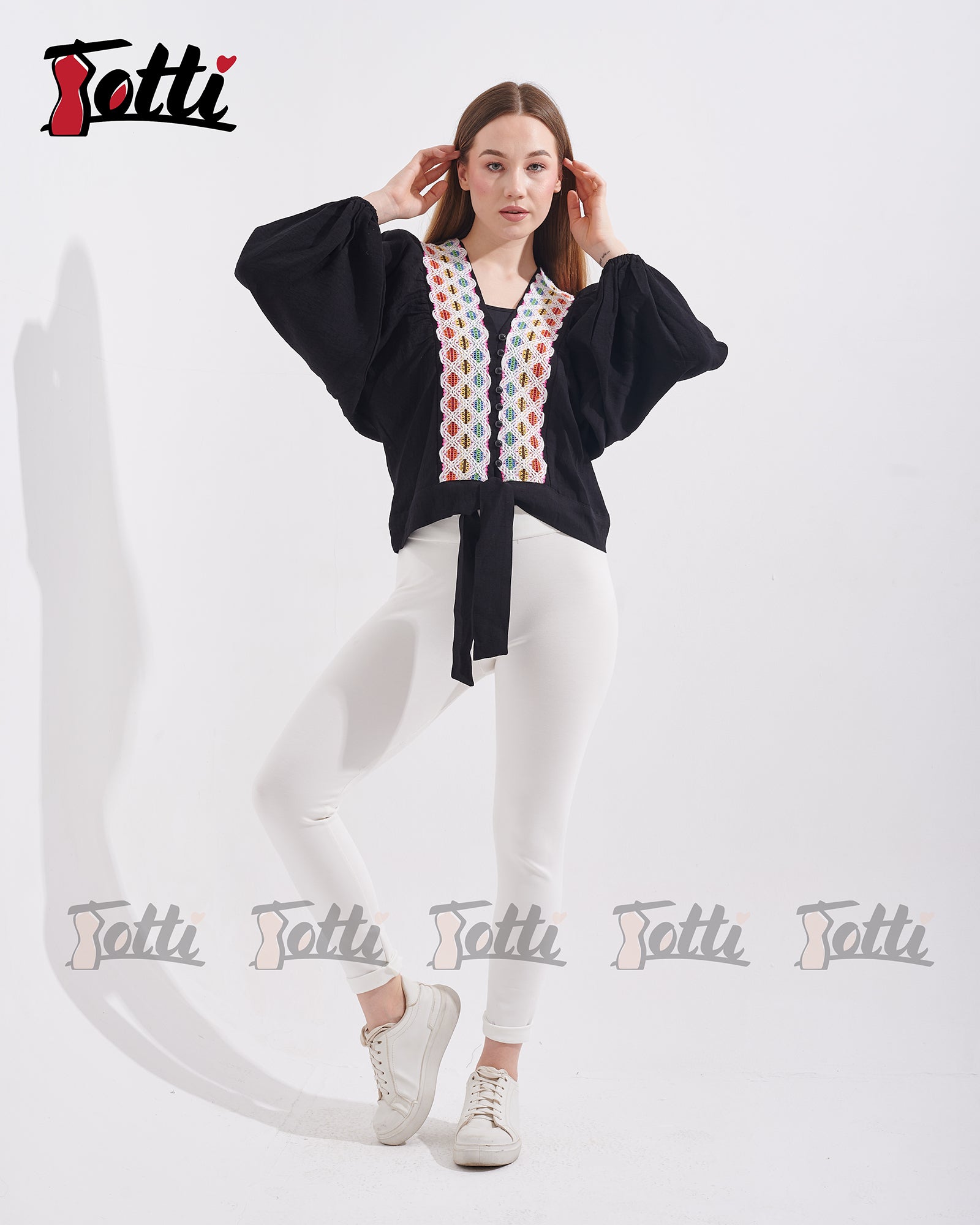 Black Multicolour Embroidered Blouse
