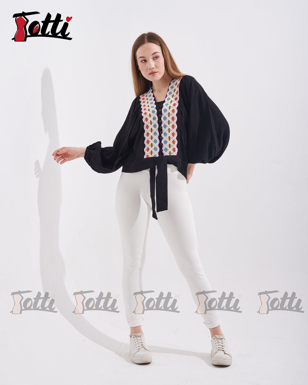 Black Multicolour Embroidered Blouse