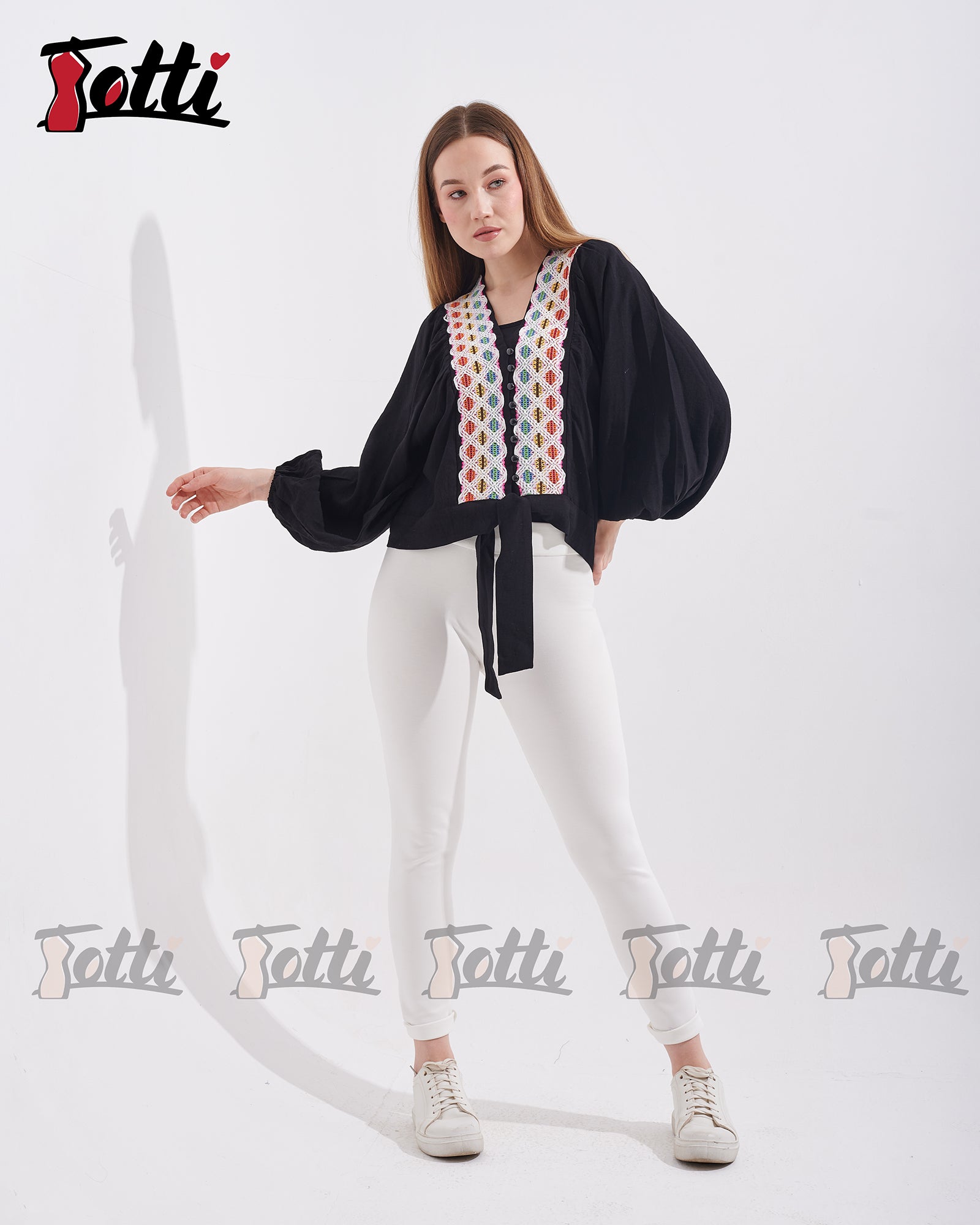 Black Multicolour Embroidered Blouse