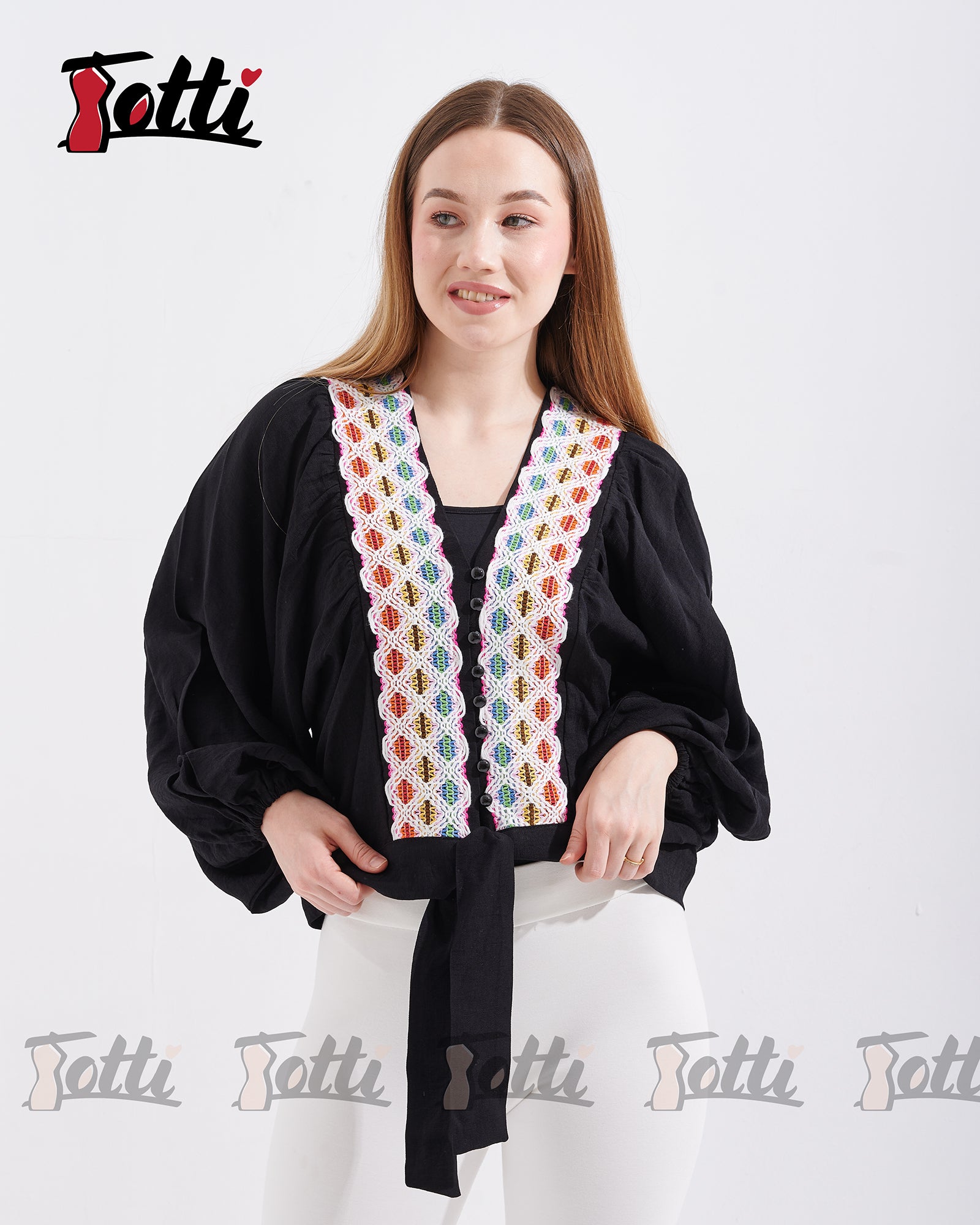 Black Multicolour Embroidered Blouse
