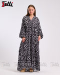 Black Geo Print Tiered Dress