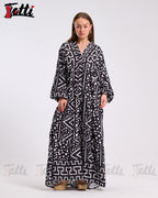Black Geo Print Tiered Dress