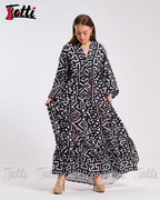 Black Geo Print Tiered Dress