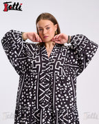 Black Geo Print Tiered Dress