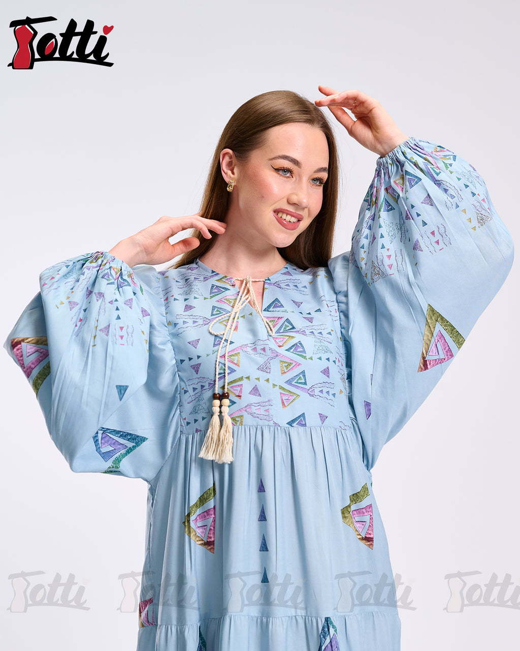 The Blue Balloon-Sleeve Dress