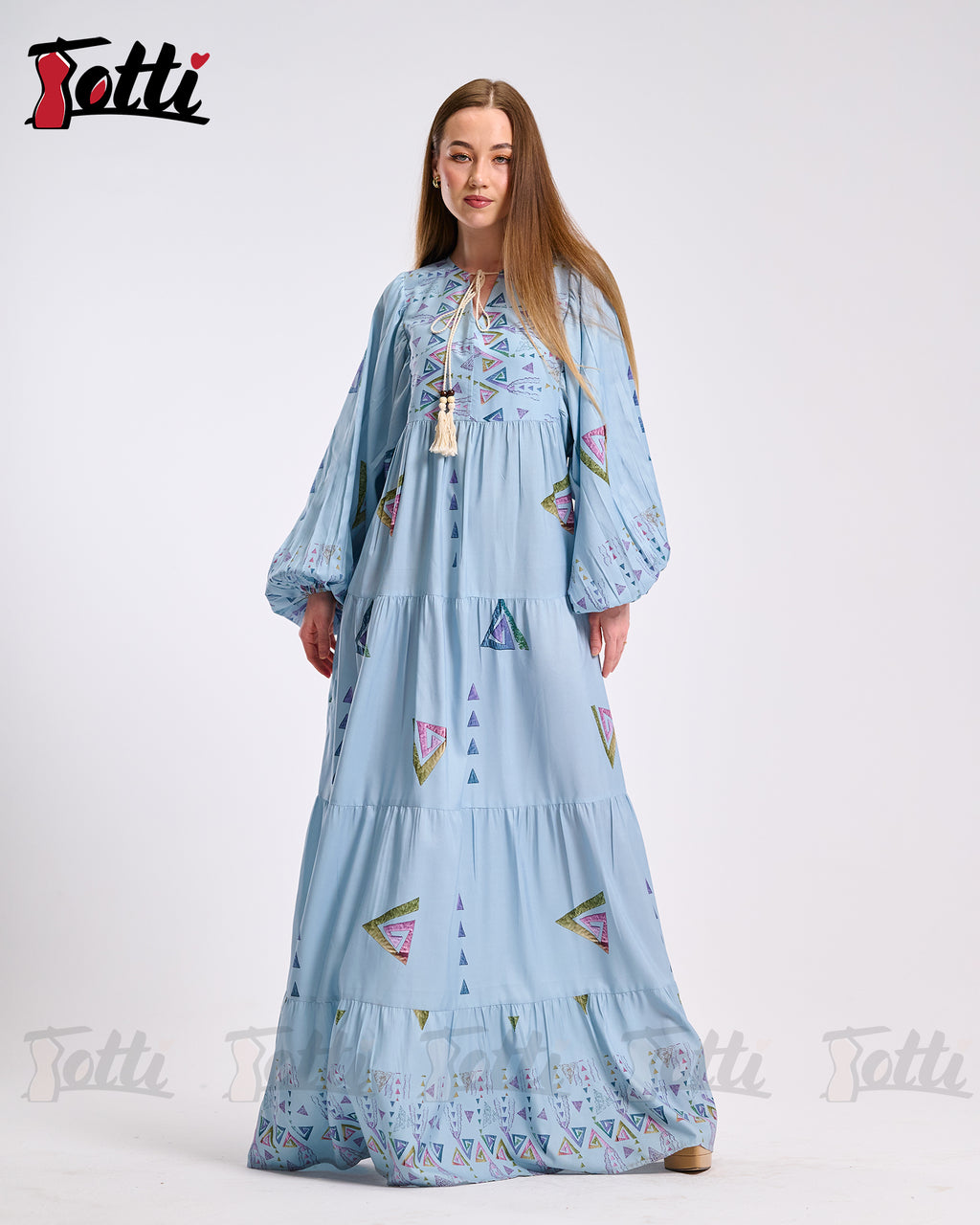 The Blue Balloon-Sleeve Dress