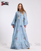 The Blue Balloon-Sleeve Dress
