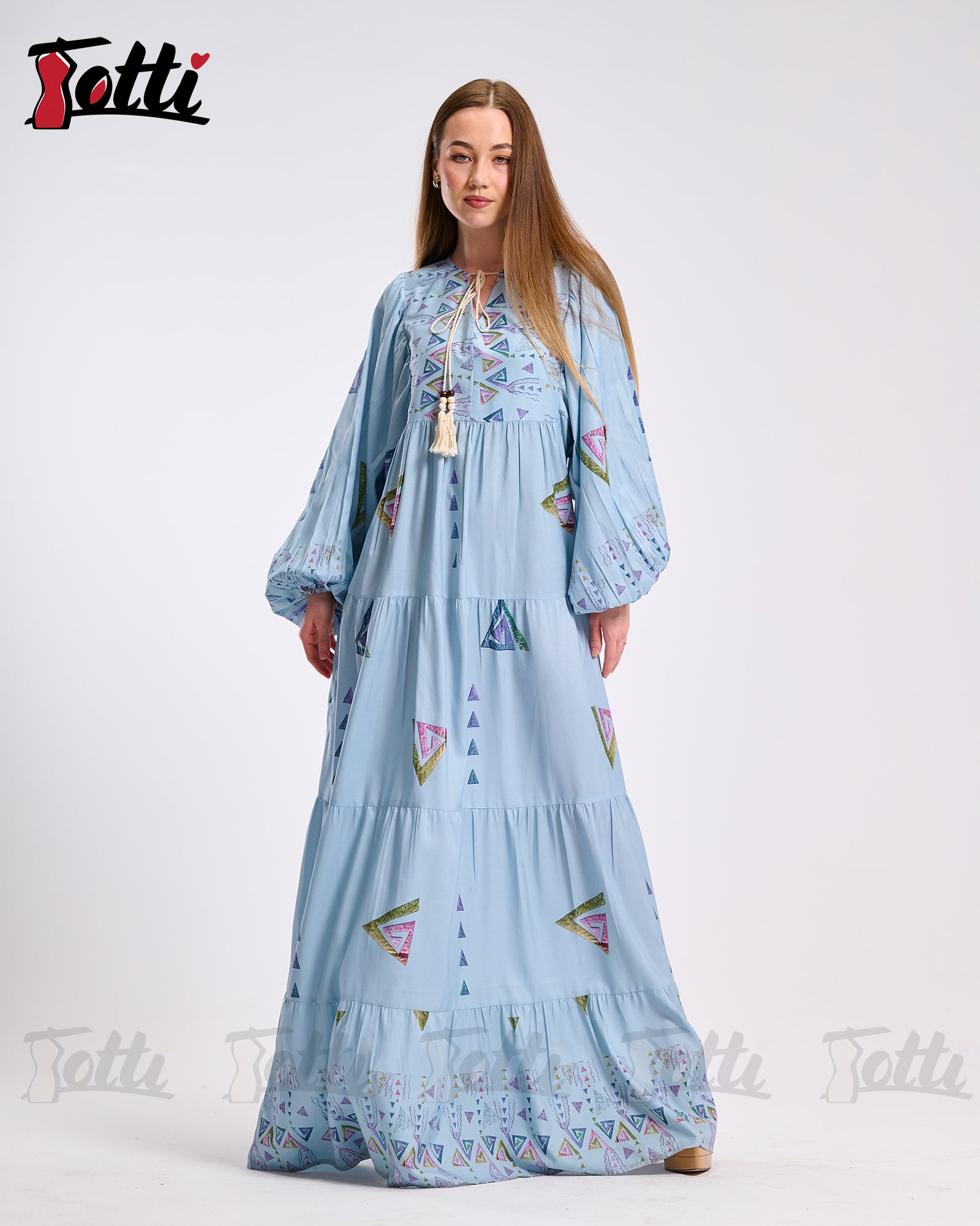 The Blue Balloon-Sleeve Dress