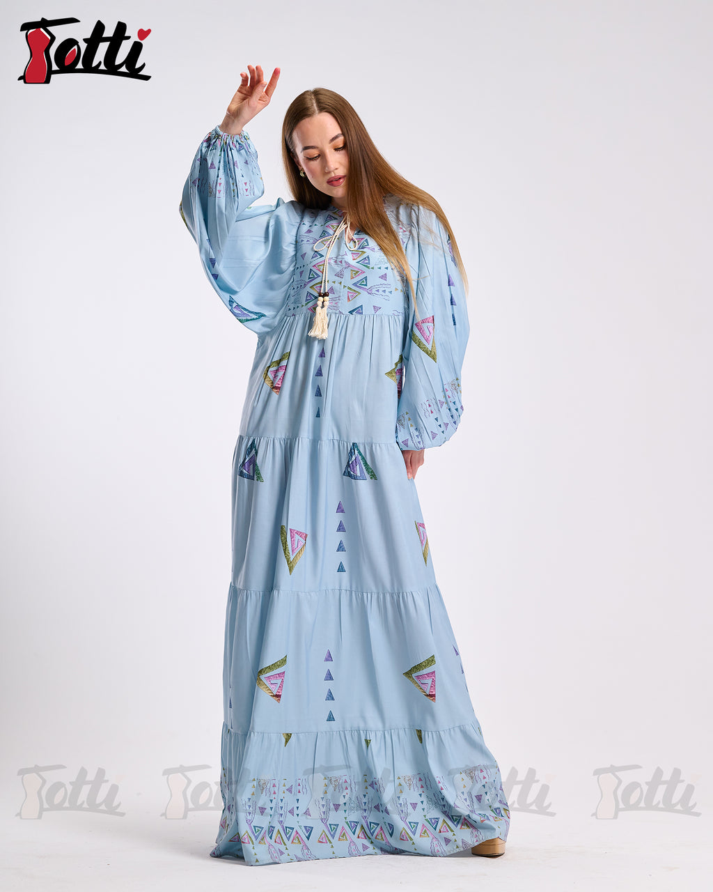 The Blue Balloon-Sleeve Dress