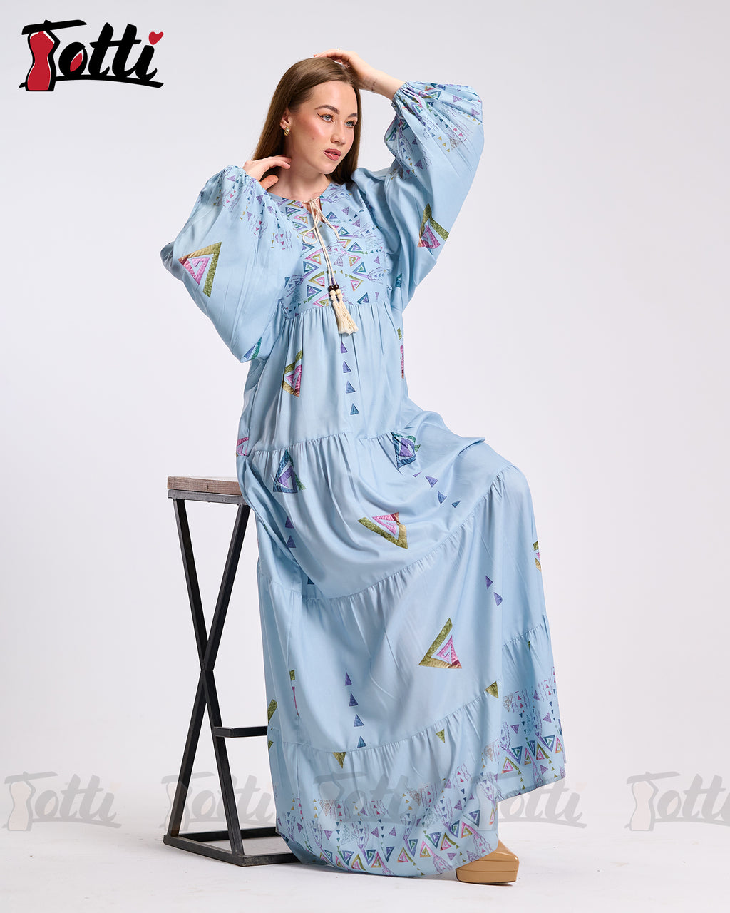 The Blue Balloon-Sleeve Dress