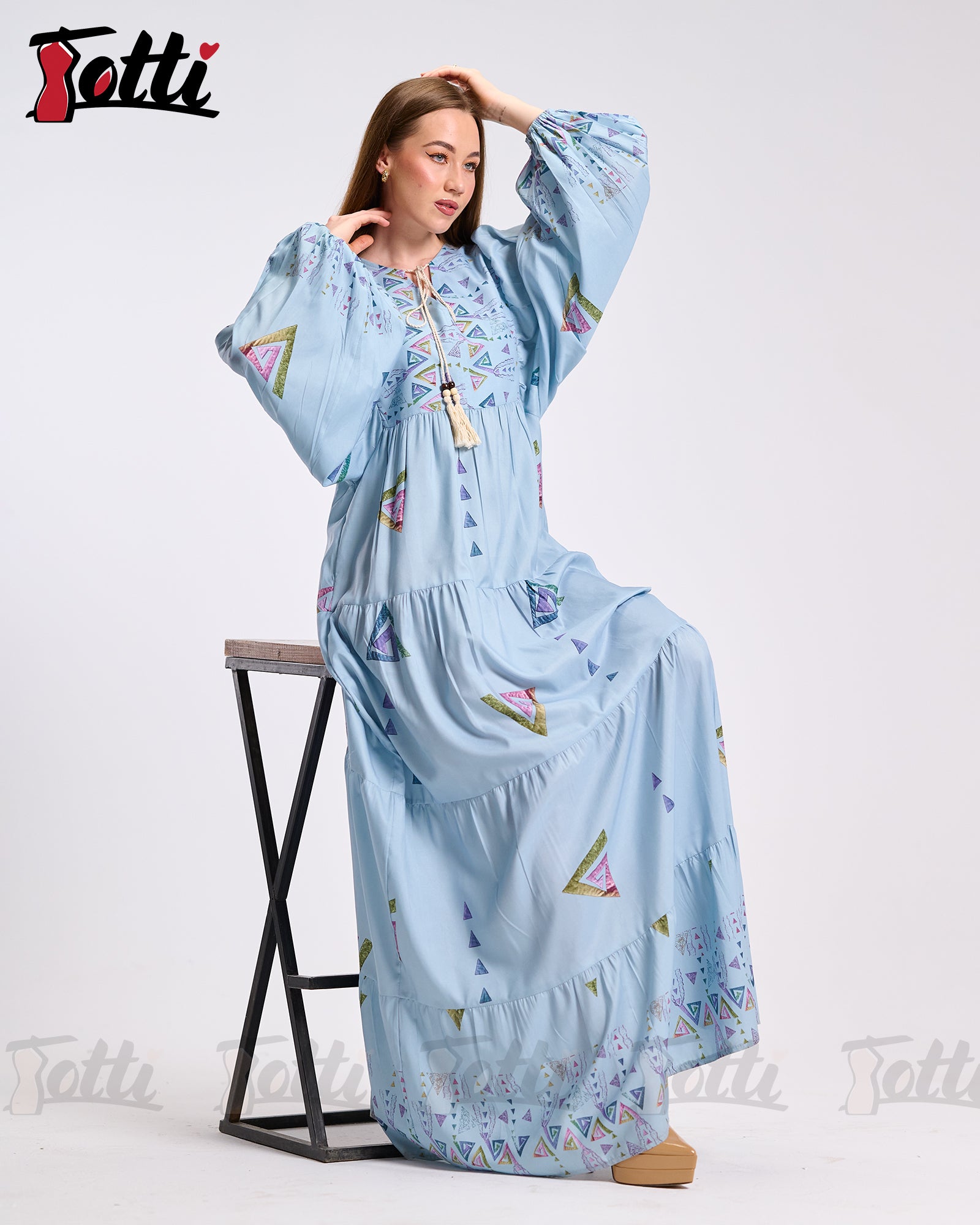 The Blue Balloon-Sleeve Dress