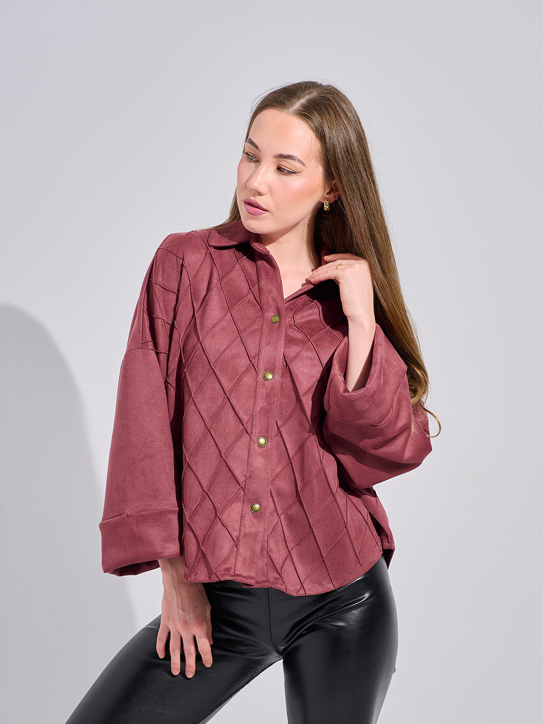 Textured Suede Button-Up Shirt
