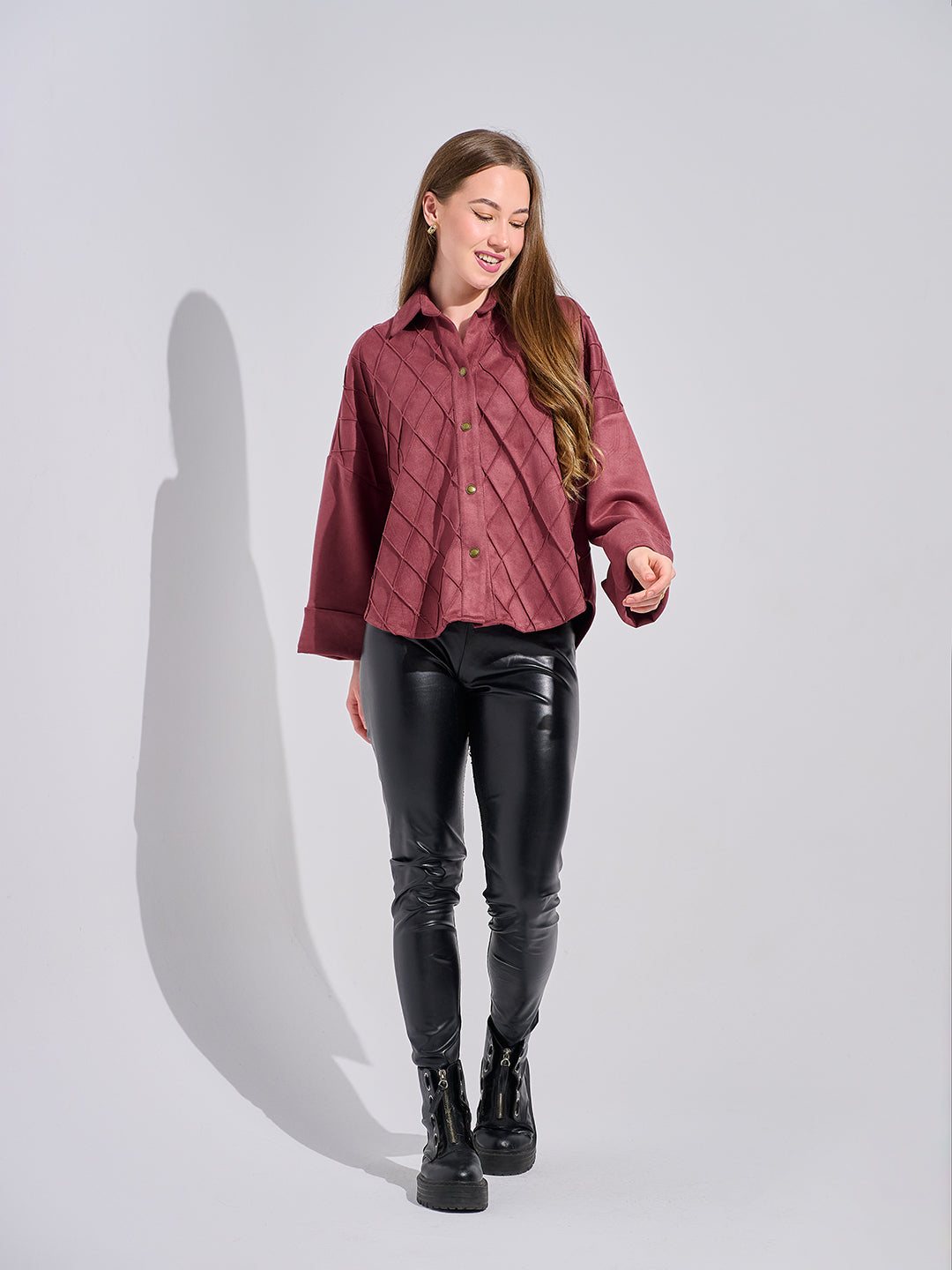 Textured Suede Button-Up Shirt