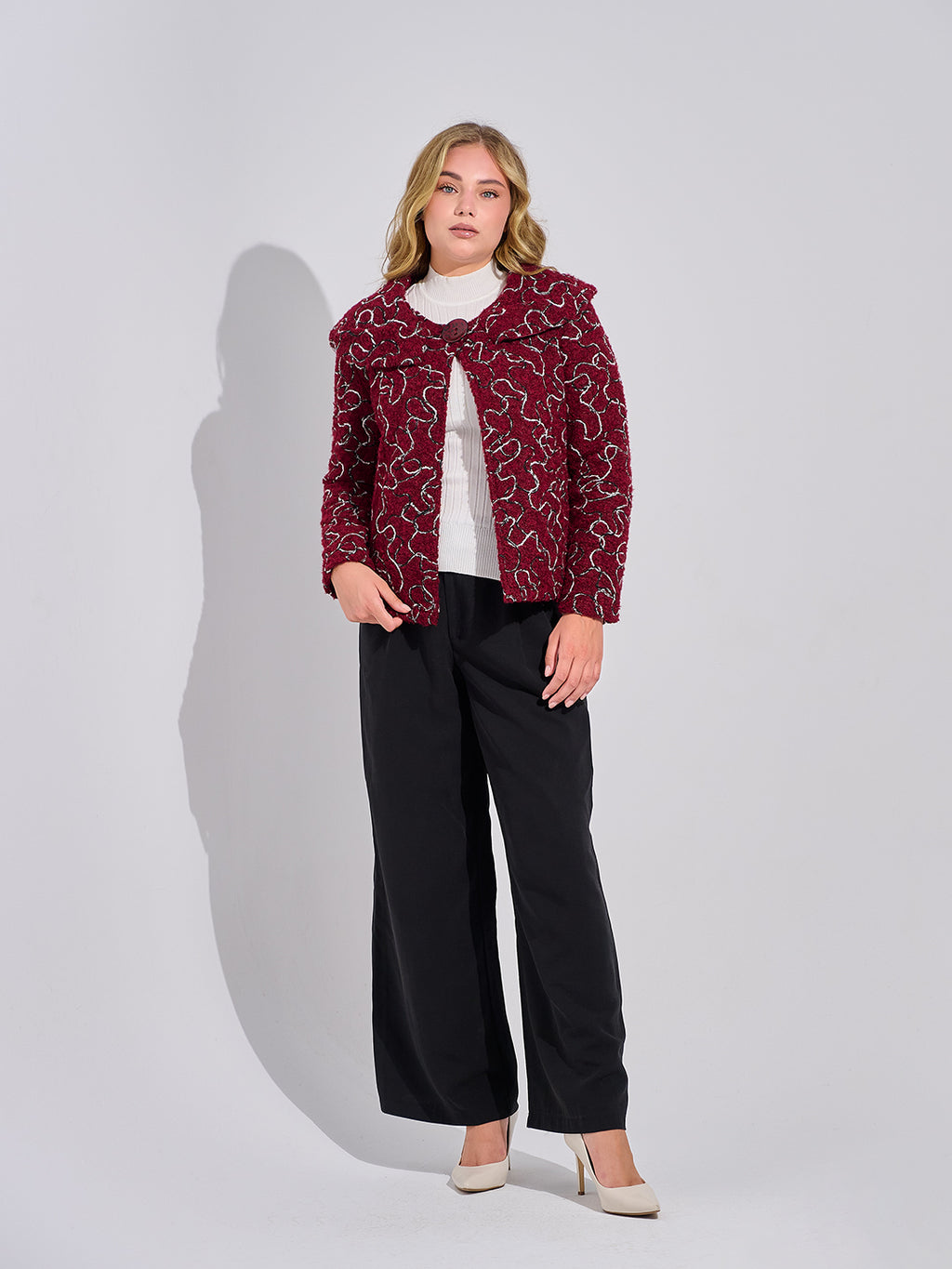 Bergandy Loop Jacquard Bolero