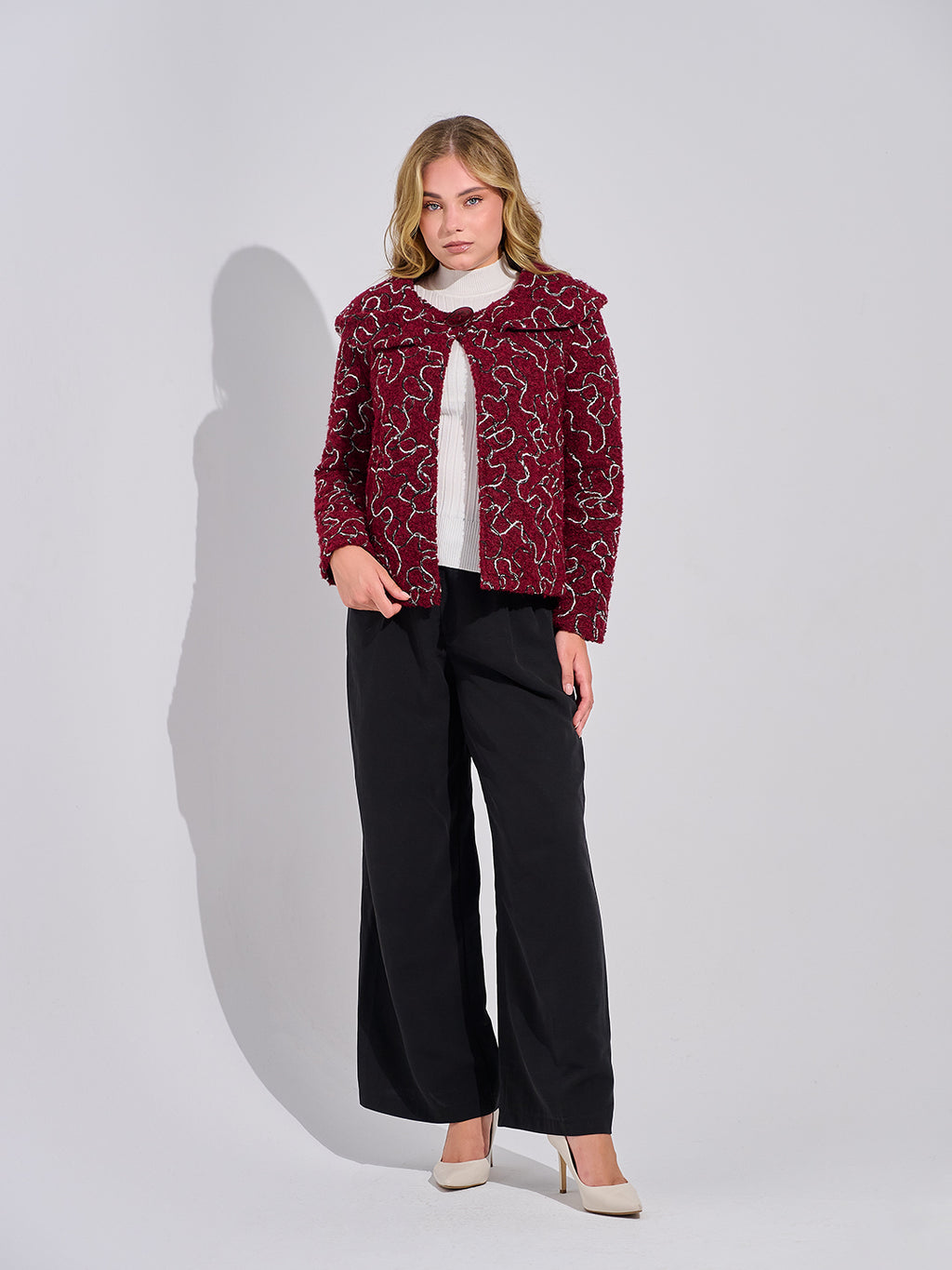 Bergandy Loop Jacquard Bolero