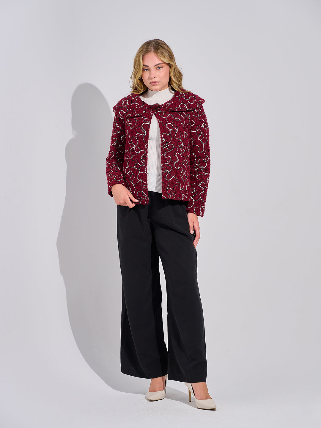 Bergandy Loop Jacquard Bolero