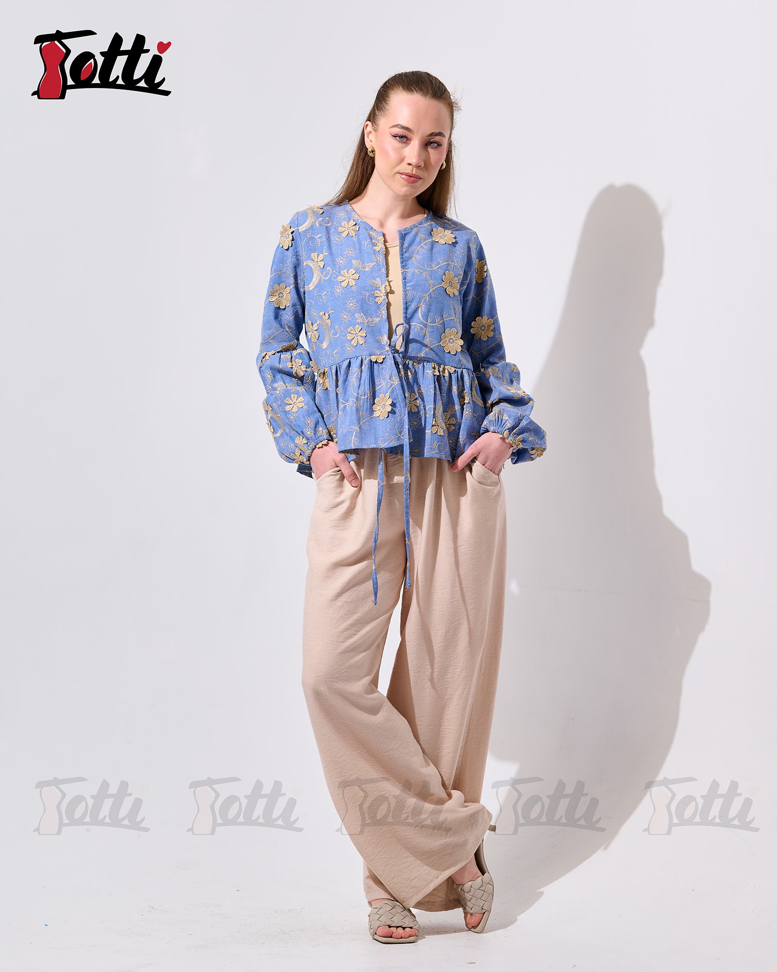Blue Gold Bloom Peplum Top