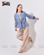 Blue Gold Bloom Peplum Top
