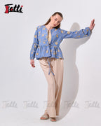 Blue Gold Bloom Peplum Top