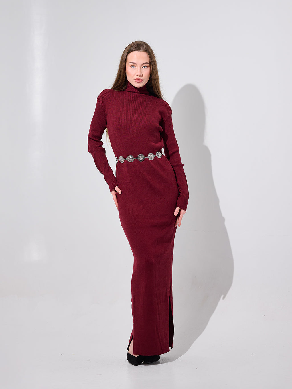 Burgundy Turtleneck Dress